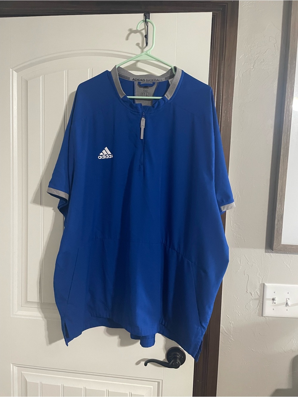 adidas Men’s Blue Short Sleeve Baseball Pullover with Gray Trim